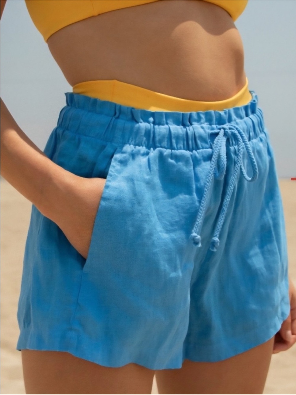 Left On Friday Getaway women’s linen Shorts blue Small - Picture 2 of 15